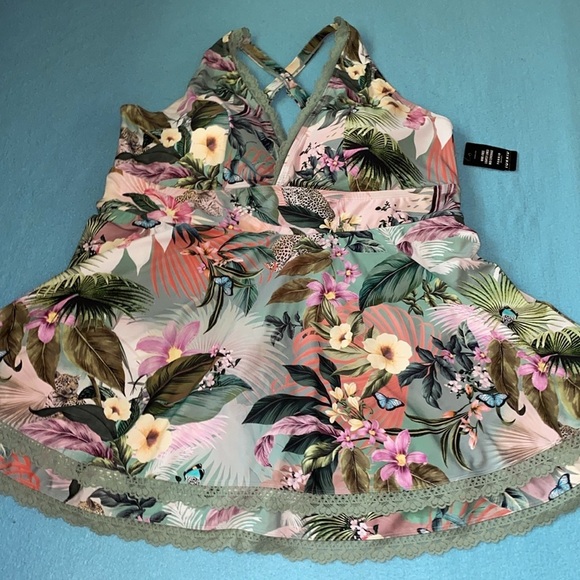 TORRID one piece swimwear swim dress skater safari print lace trim NEW size 4X - Picture 3 of 13